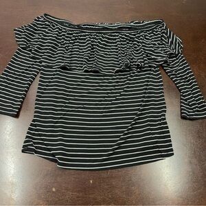 American Eagle Outfitters Black and White Striped Off-Shoulder Top